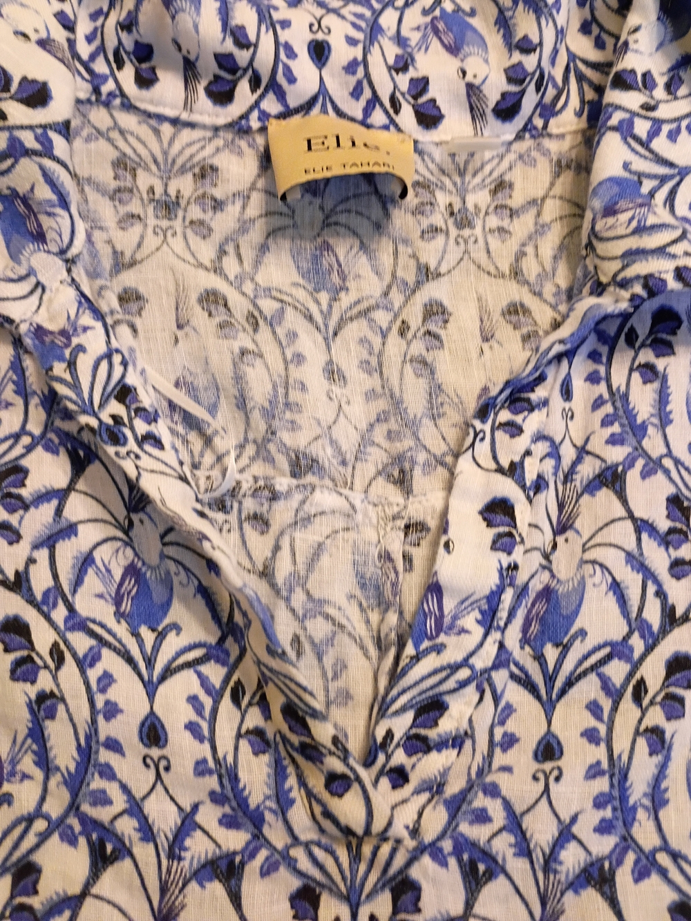 Like New! Elie Blue Floral-Print Women’s Linen Pullover Shirt Top
